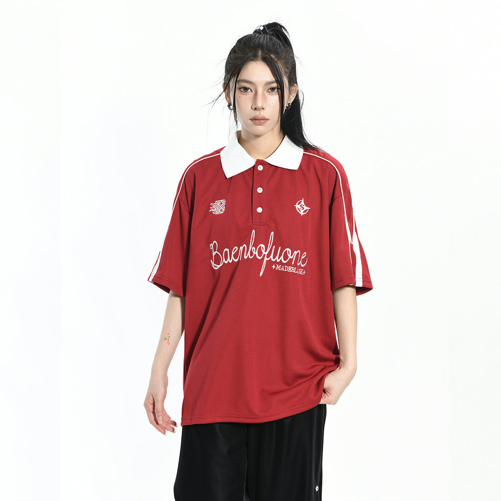 Preppy Sports Contrast Shoulder Collar Frame Tee