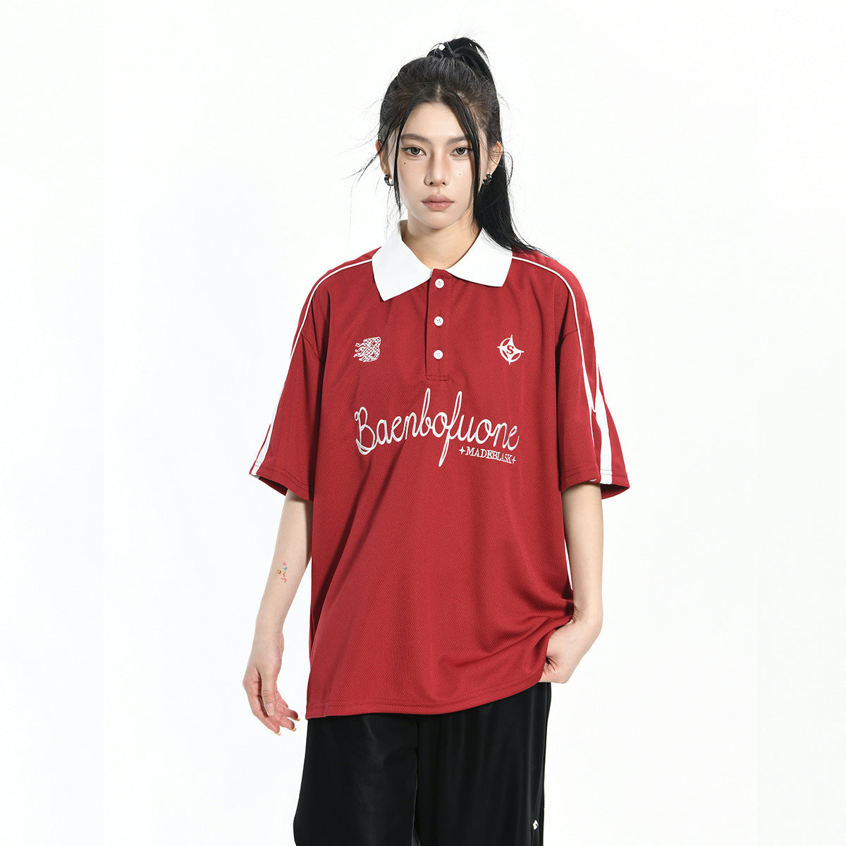 Preppy Sports Contrast Shoulder Collar Frame Tee