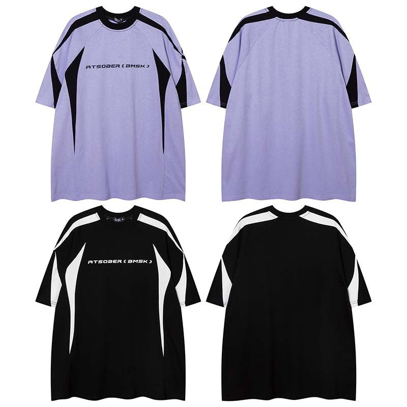 Retro Patchwork Design Short-sleeved Tee