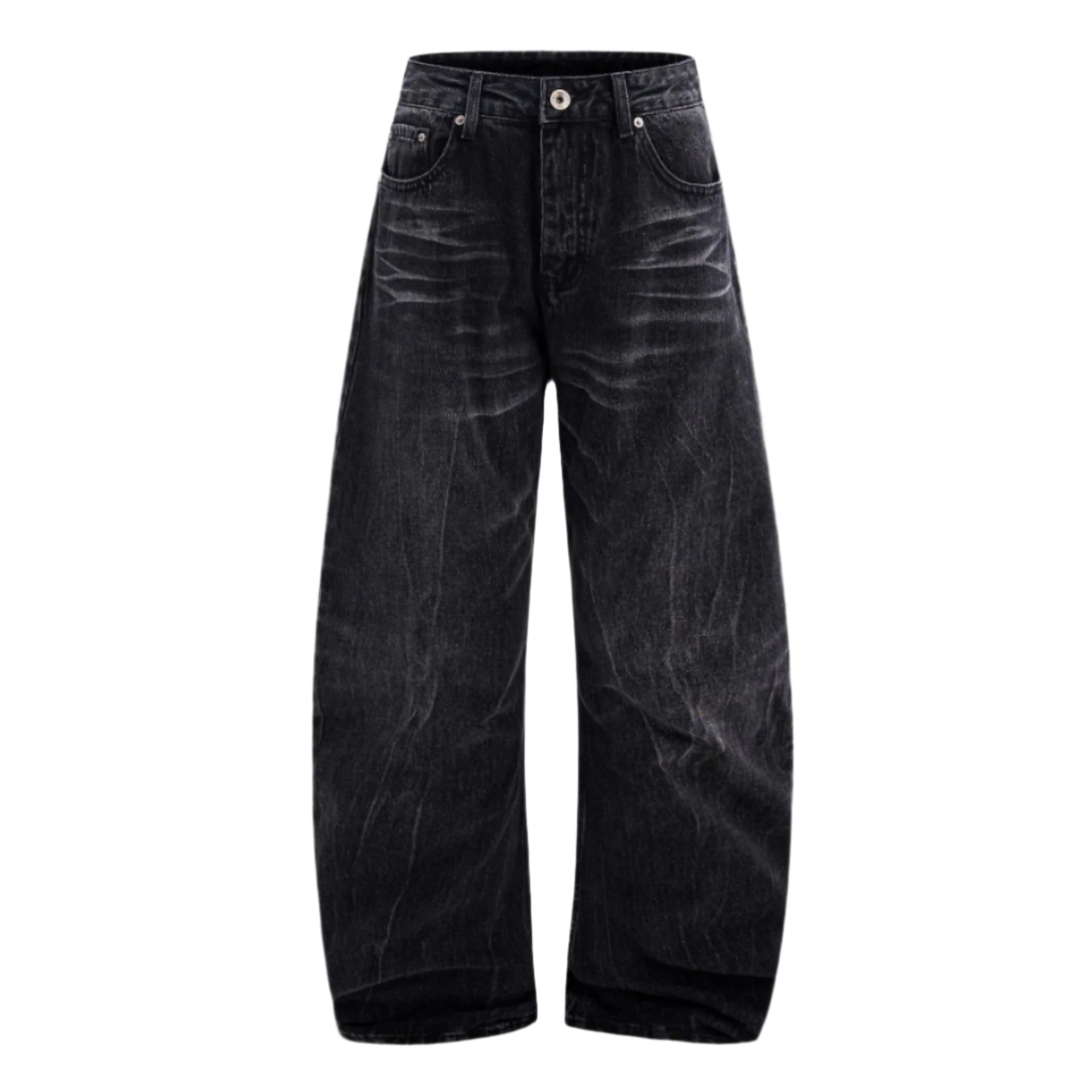 Black wide-leg jeans on a white background