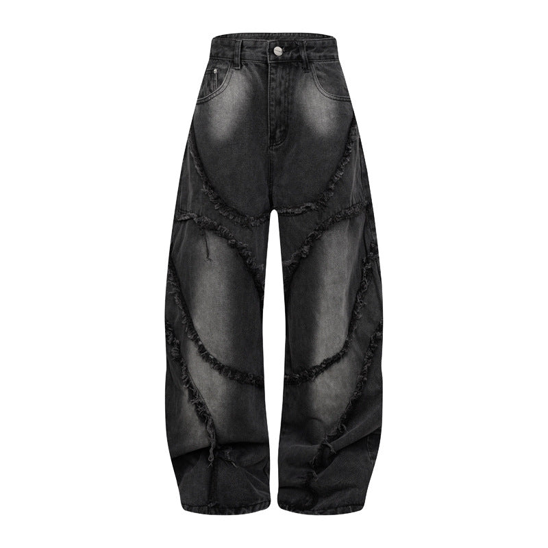 Washed Black Spiral-Cut Panel Jeans
