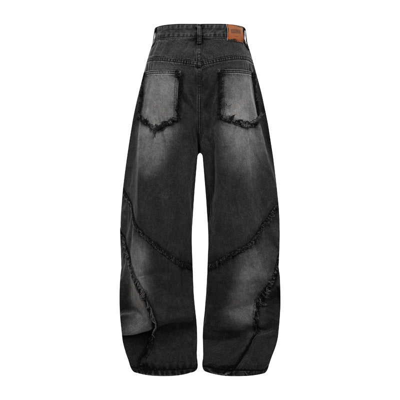 Washed Black Spiral-Cut Panel Jeans