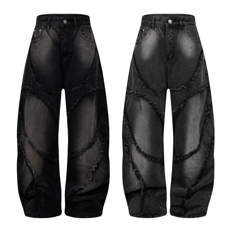 Washed Black Spiral-Cut Panel Jeans
