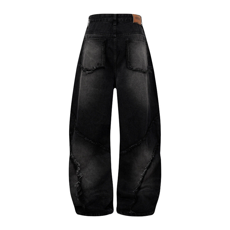 Washed Black Spiral-Cut Panel Jeans