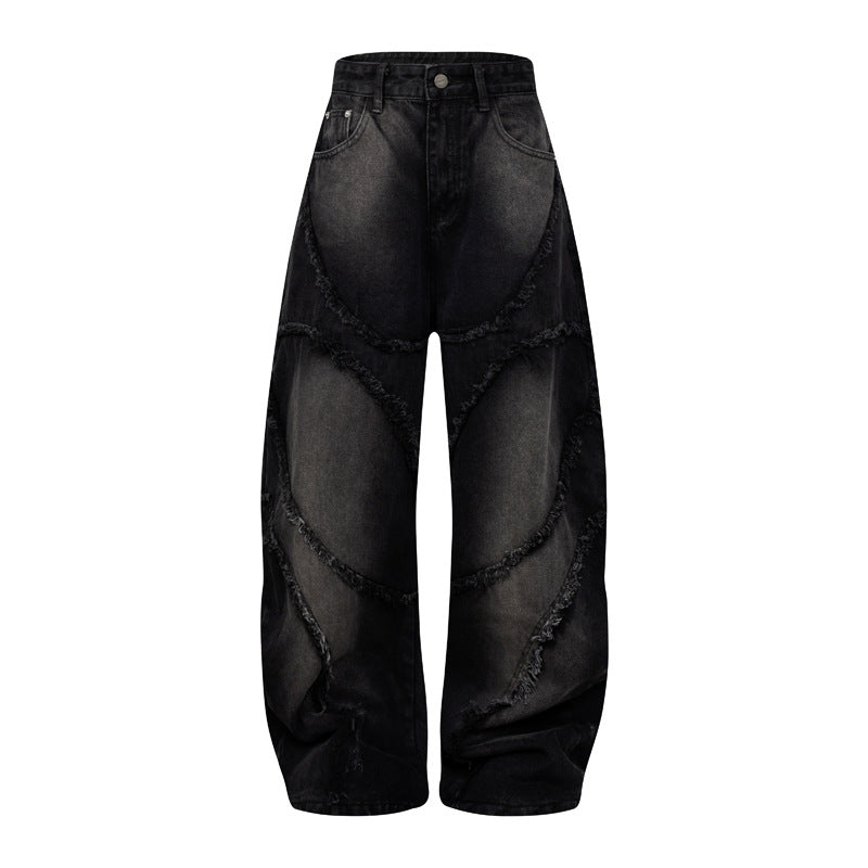 Washed Black Spiral-Cut Panel Jeans