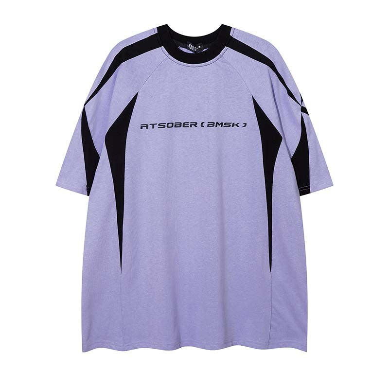Retro Patchwork Design Short-sleeved Tee
